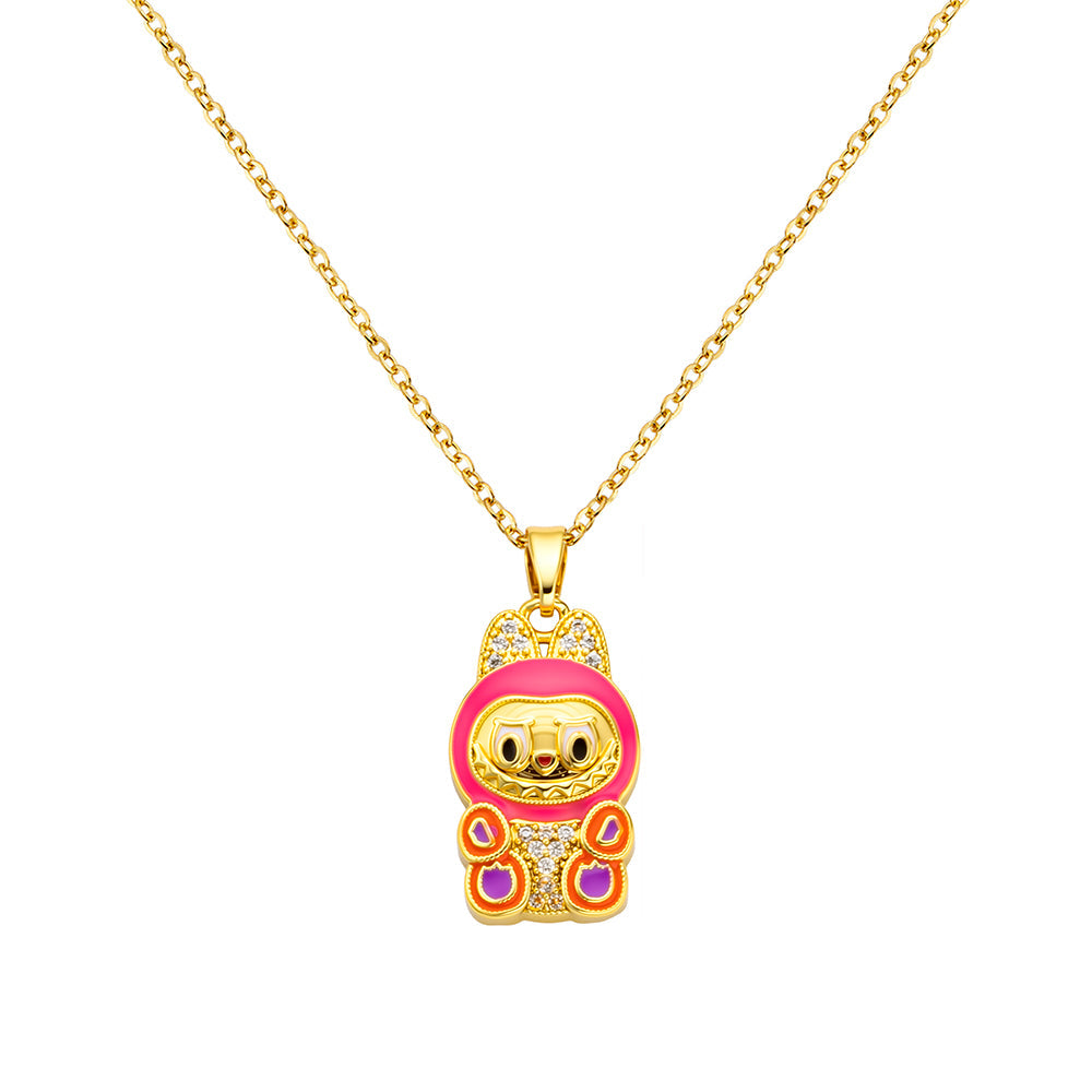 bts x Labubu Gold Enamel Pendant Necklace-5