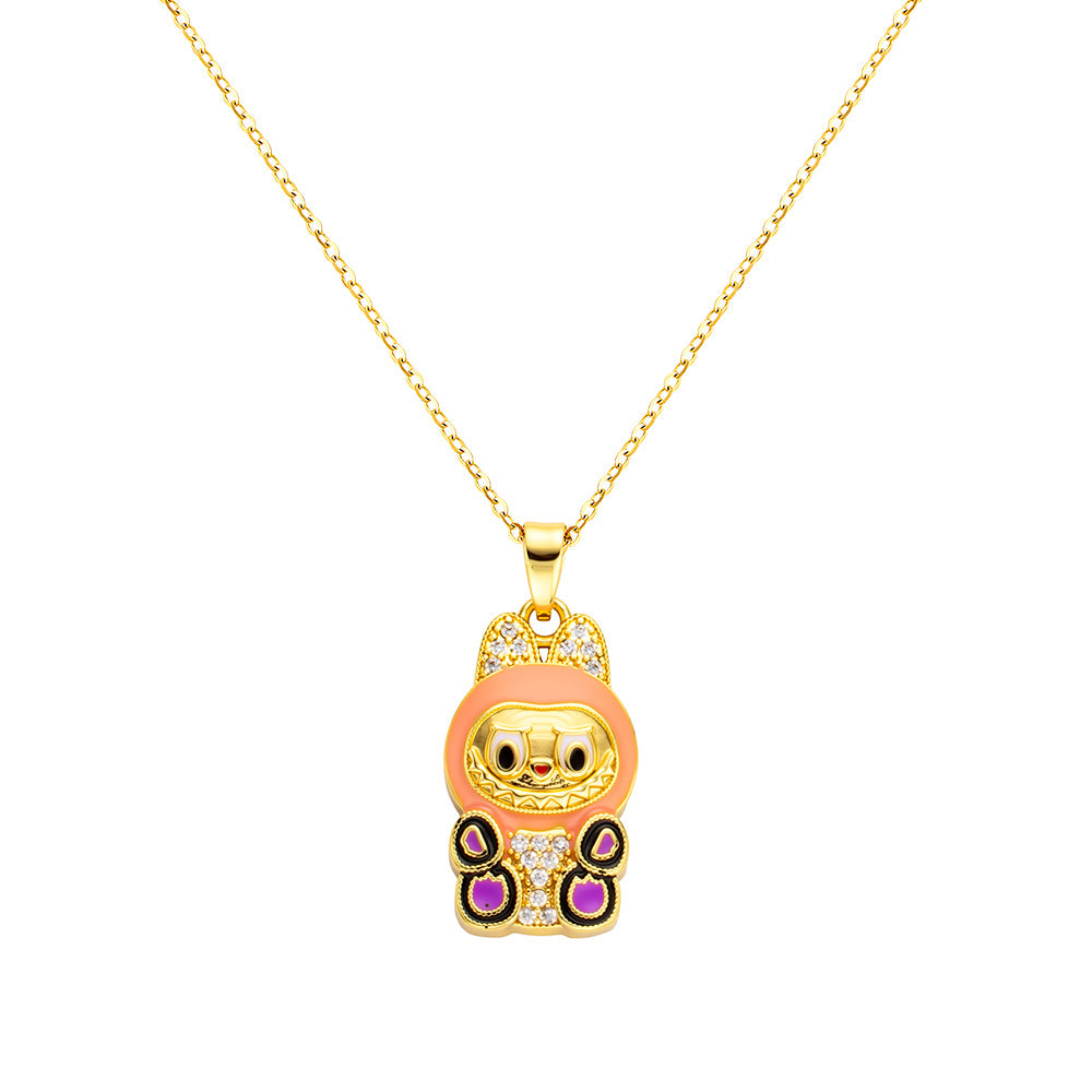 bts x Labubu Gold Enamel Pendant Necklace-6