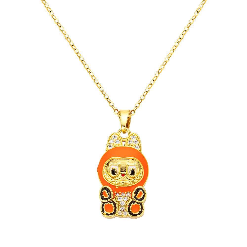 bts x Labubu Gold Enamel Pendant Necklace-8