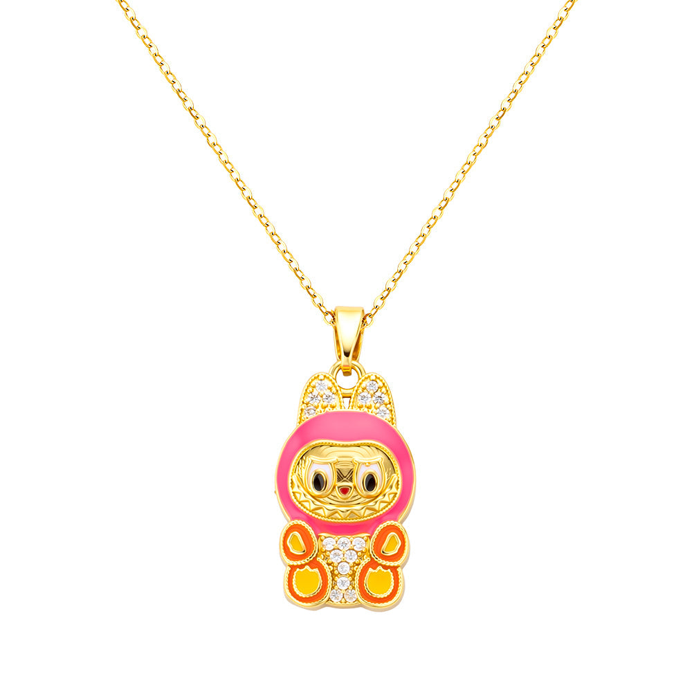 bts x Labubu Gold Enamel Pendant Necklace-9