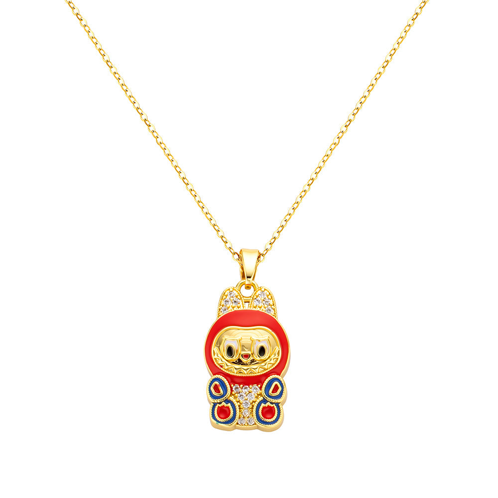 bts x Labubu Gold Enamel Pendant Necklace-10