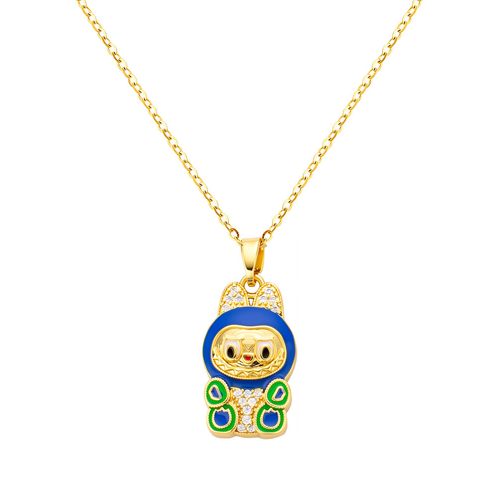 bts x Labubu Gold Enamel Pendant Necklace-11