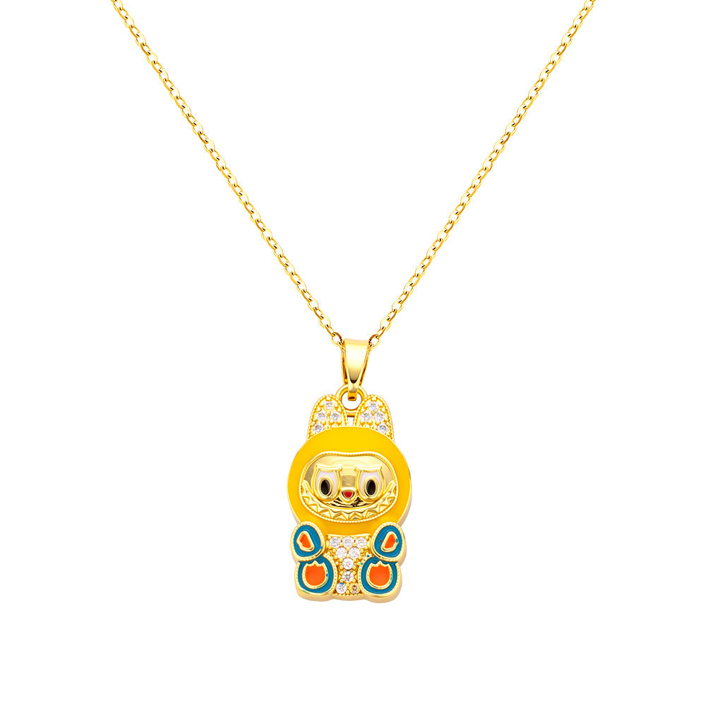 bts x Labubu Gold Enamel Pendant Necklace-13