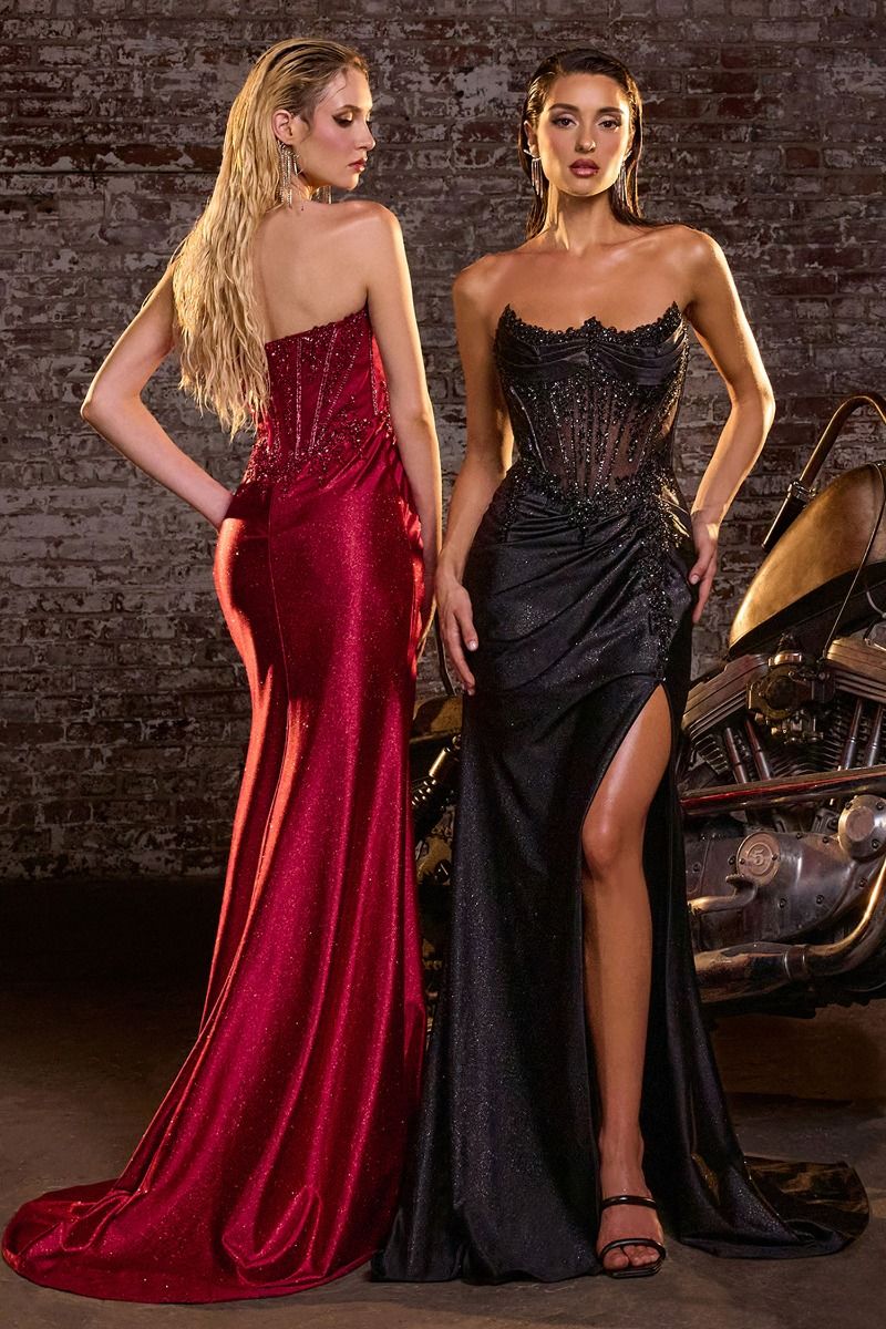 Strapless Embllished Fitted Satin Gown-2