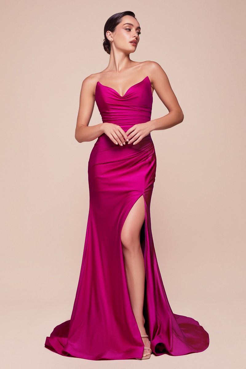 Strapless Stretch Satin Fitted Gown-10