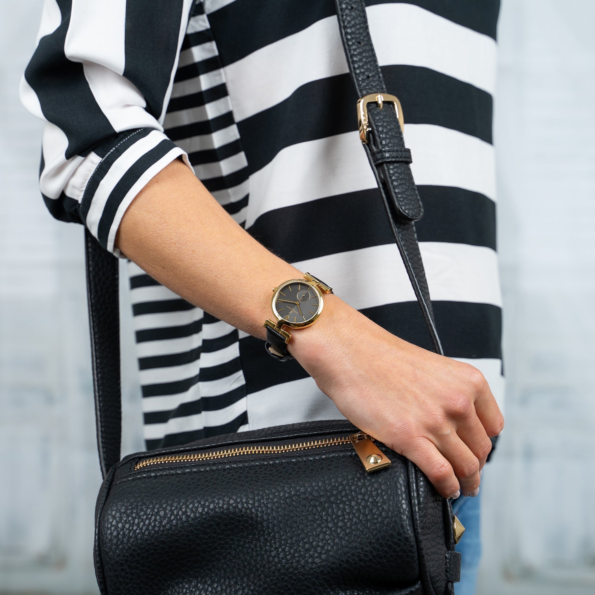 Pierre Cardin Women's Black Leather Watch, Gold Case | Cmd.3518