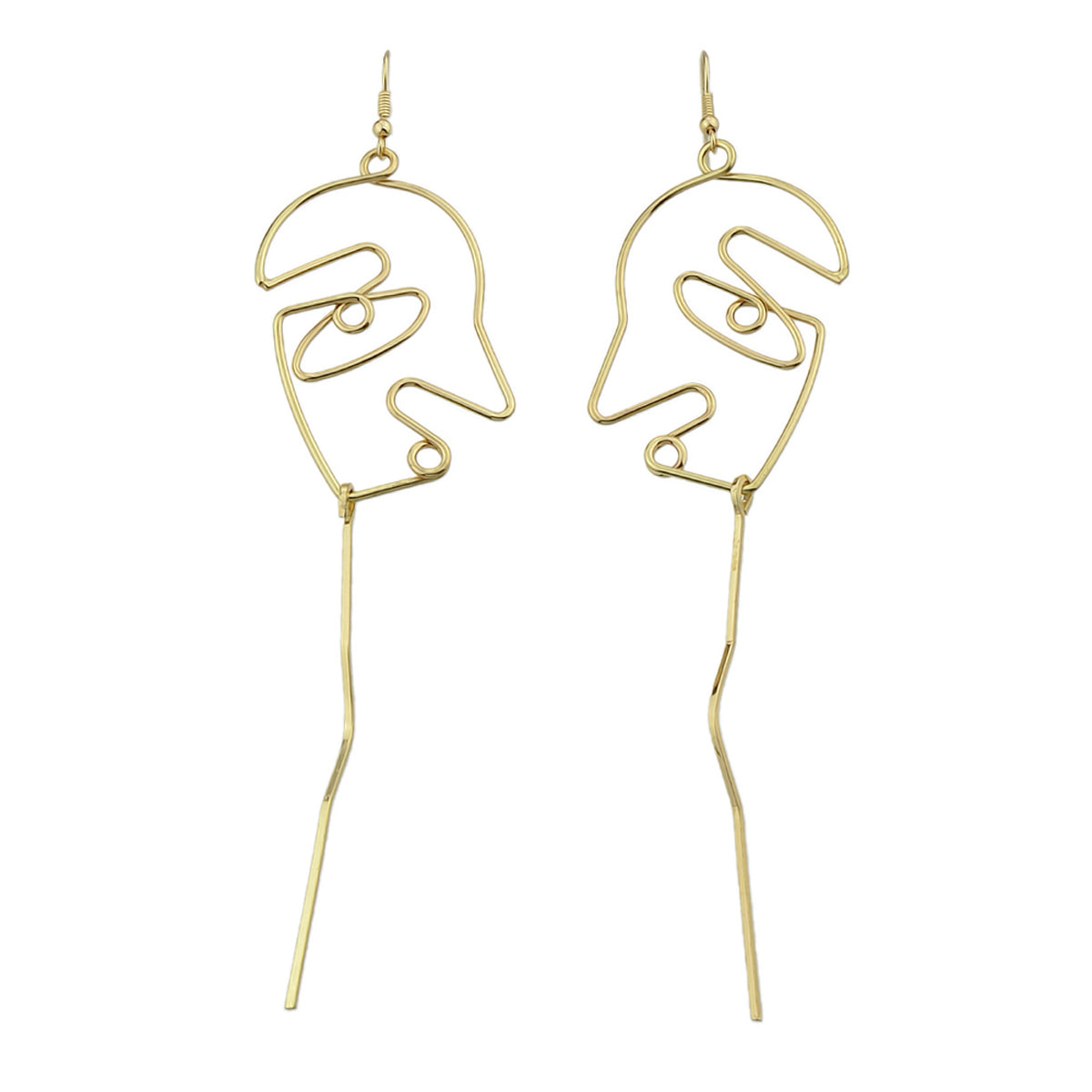 Abstract Art Gold Silver Metal Minimalist Hollow Weird Face Long Charm Earrings-1