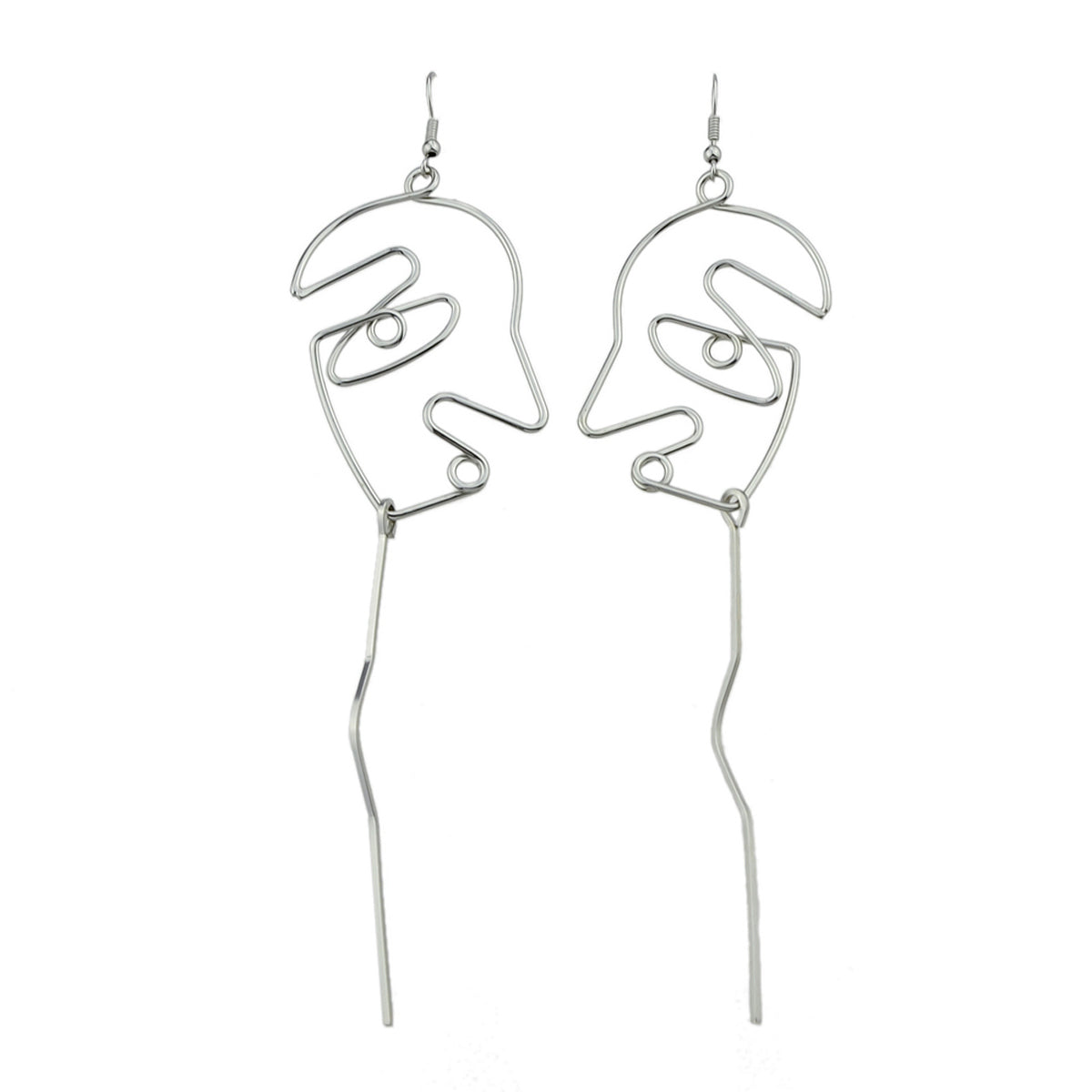 Abstract Art Gold Silver Metal Minimalist Hollow Weird Face Long Charm Earrings-2
