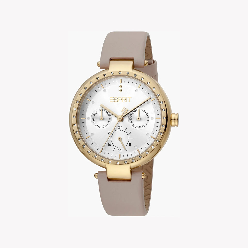 Esprit Women's Beige Leather Watch, Silver Dial | Es1l123m0015