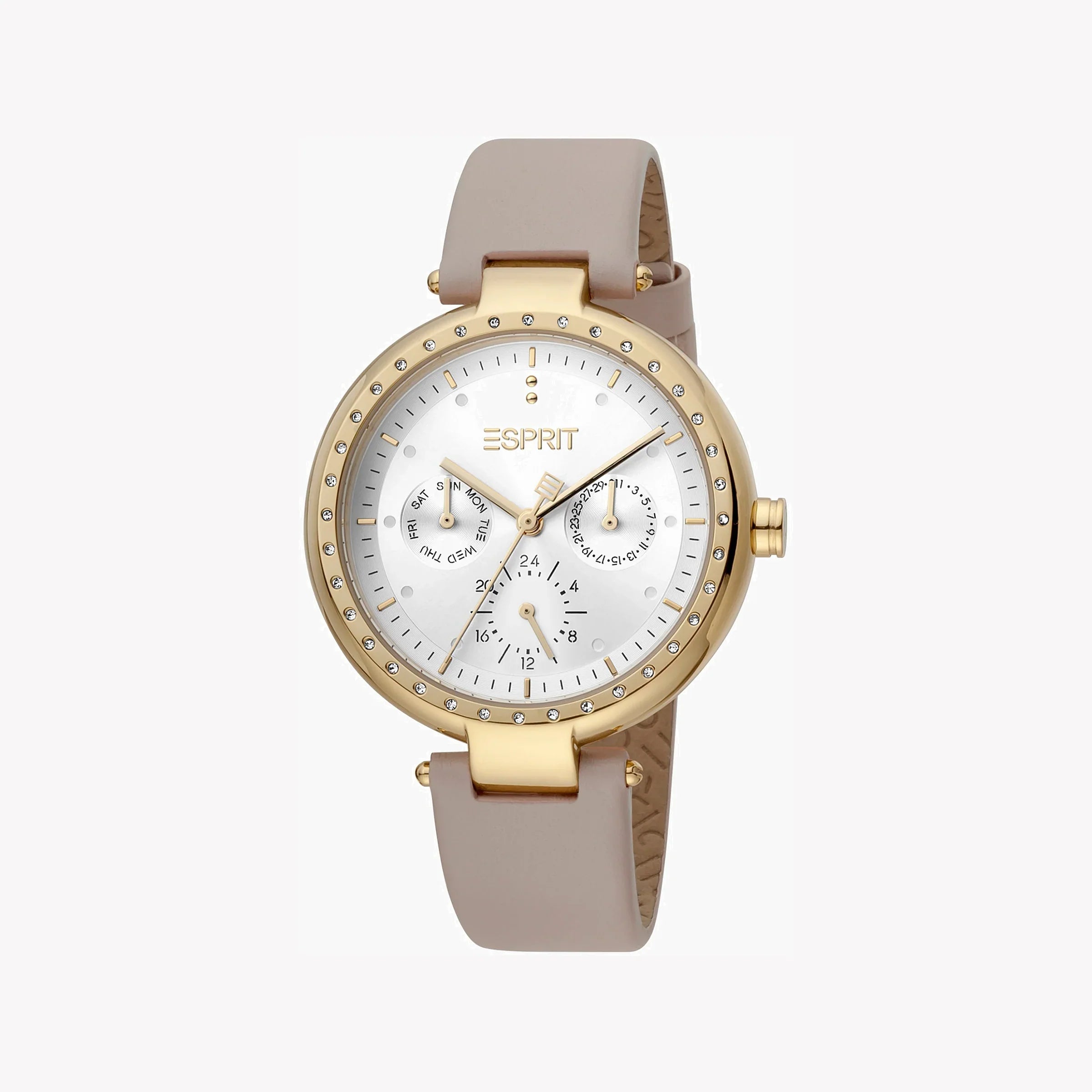 Esprit Women's Beige Leather Watch, Silver Dial | Es1l123m0015