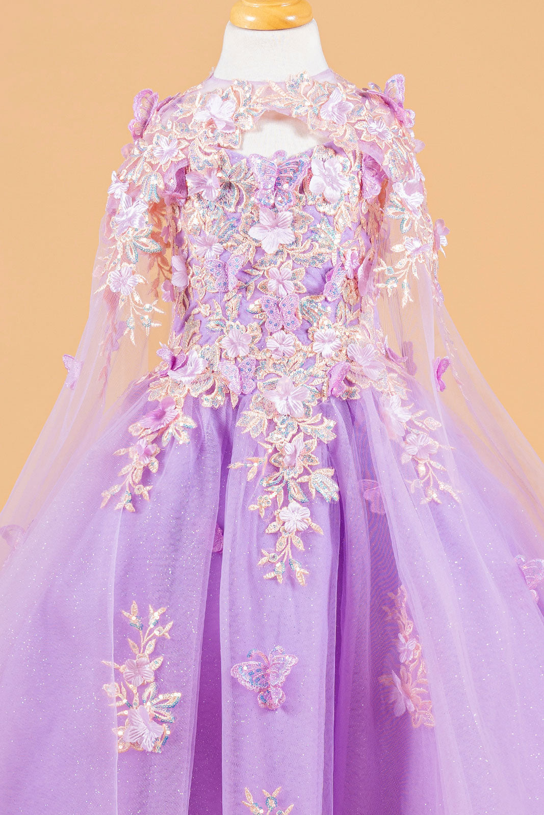 3D Flower and Butterfly Applique Kids Dress With Matching Tunic