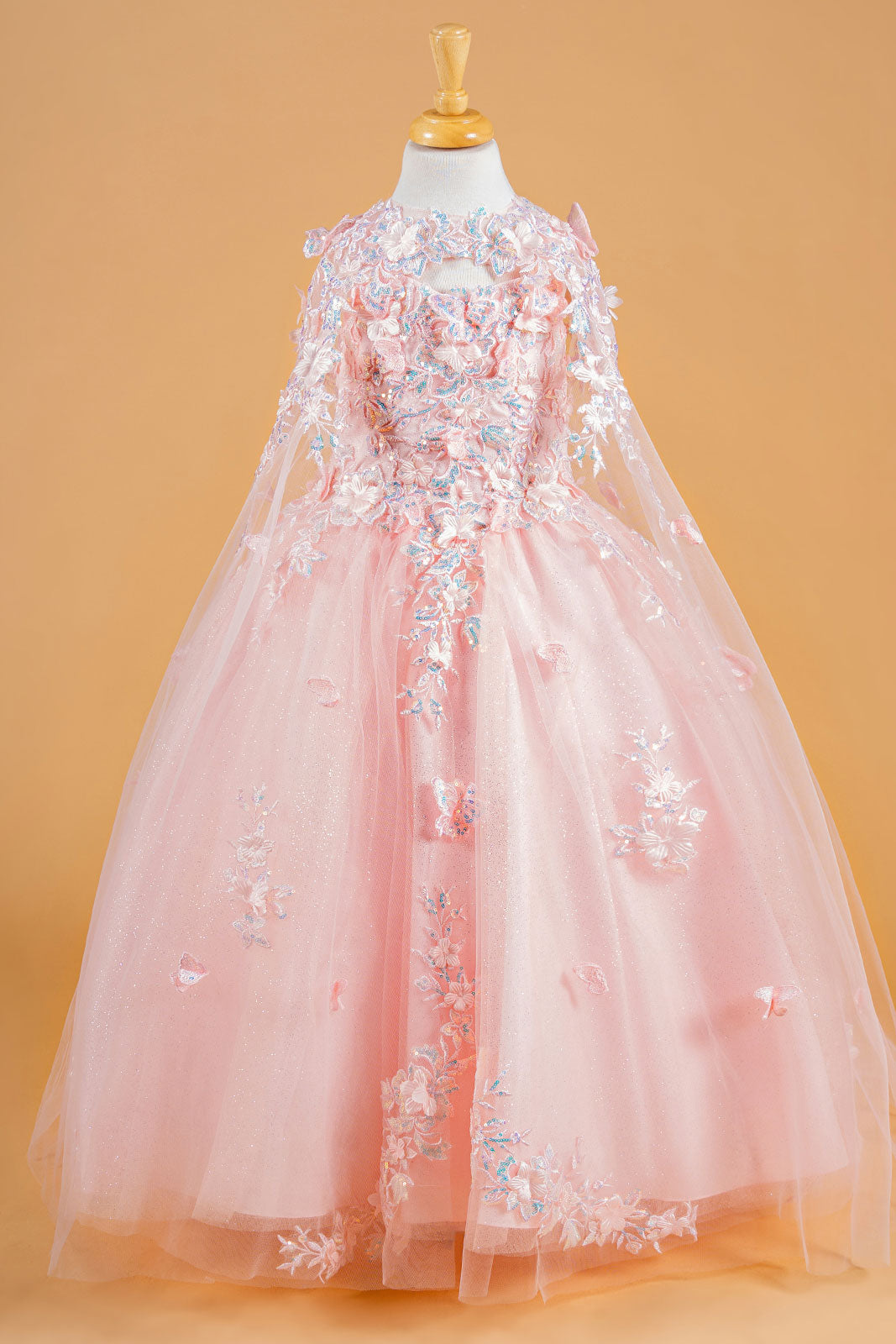 3D Flower and Butterfly Applique Kids Dress With Matching Tunic