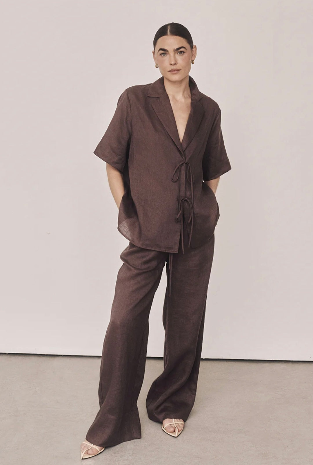 Brown Linen Co ord set | Co-ord set | Linen Clothing | 100% Organic Linen-0