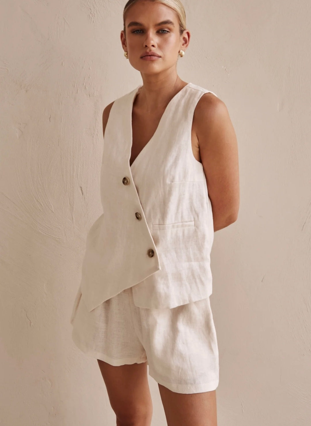 Off-White Asymmetric  Linen Vest | V-Neck Vest | Linen Vest | Linen Clothing | 100% Organic Linen-1